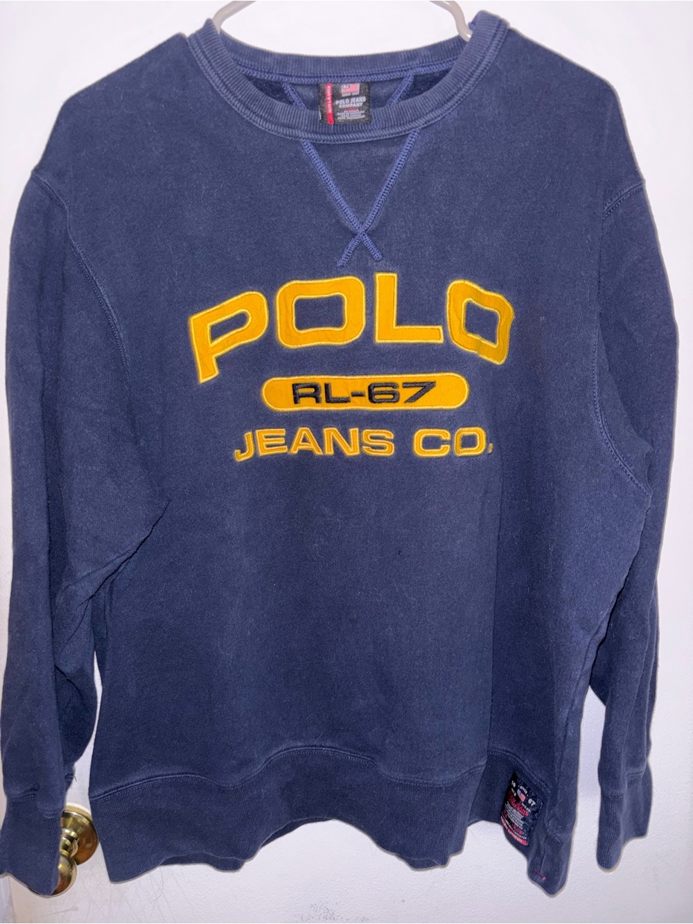 Ralph Lauren Navy Crewneck Sweatshirt with Yellow Polo Logo